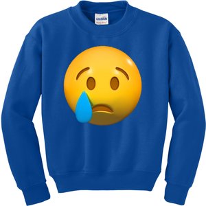 Sad Face Emoji Crying Tear Drop Kids Sweatshirt