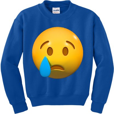 Sad Face Emoji Crying Tear Drop Kids Sweatshirt