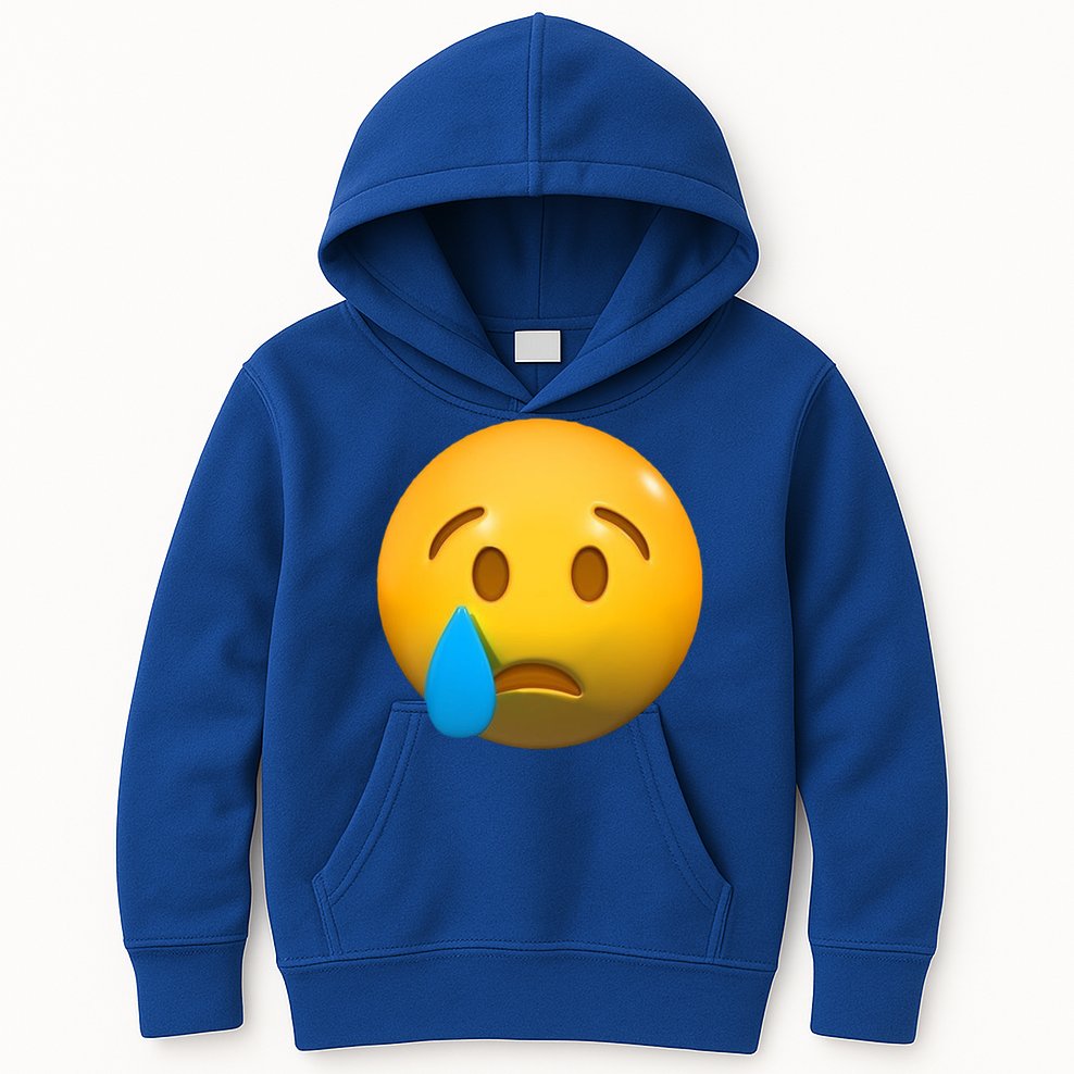 Sad Face Emoji Crying Tear Drop Kids Hoodie