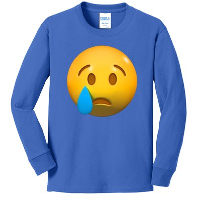 Sad Face Emoji Crying Tear Drop Kids Long Sleeve Shirt