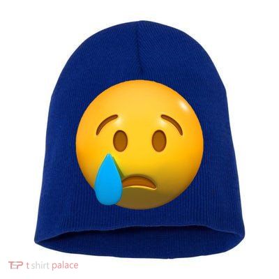 Sad Face Emoji Crying Tear Drop Short Acrylic Beanie