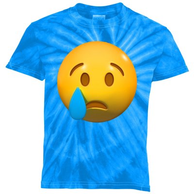 Sad Face Emoji Crying Tear Drop Kids Tie-Dye T-Shirt