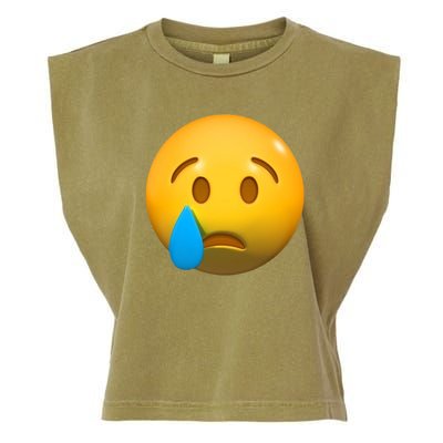 Sad Face Emoji Crying Tear Drop Garment-Dyed Women's Muscle Tee