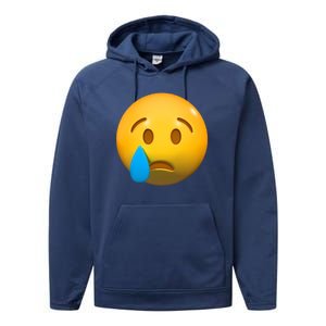 Sad Face Emoji Crying Tear Drop Performance Fleece Hoodie