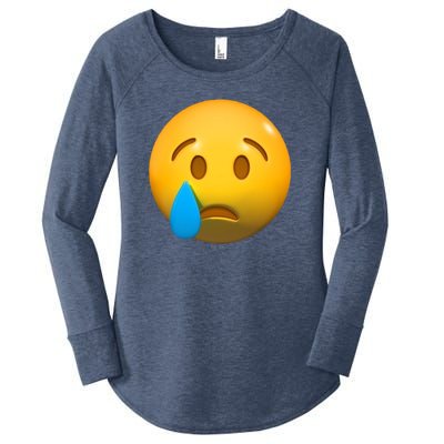 Sad Face Emoji Crying Tear Drop Women's Perfect Tri Tunic Long Sleeve Shirt