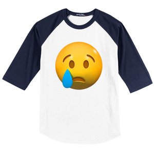 Sad Face Emoji Crying Tear Drop Baseball Sleeve Shirt