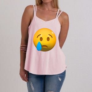 Sad Face Emoji Crying Tear Drop Women's Strappy Tank