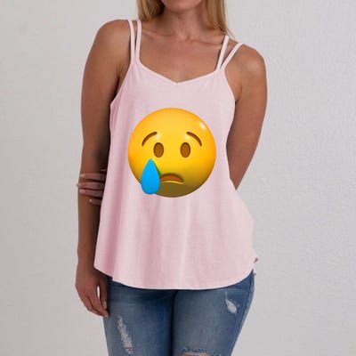 Sad Face Emoji Crying Tear Drop Women's Strappy Tank