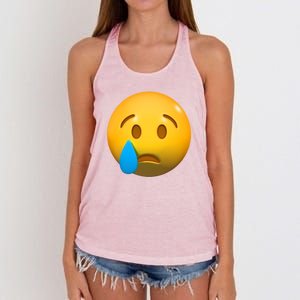 Sad Face Emoji Crying Tear Drop Women's Knotted Racerback Tank