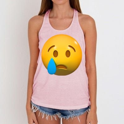 Sad Face Emoji Crying Tear Drop Women's Knotted Racerback Tank