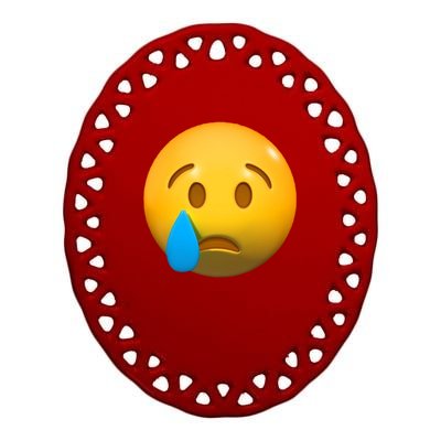 Sad Face Emoji Crying Tear Drop Ceramic Oval Ornament