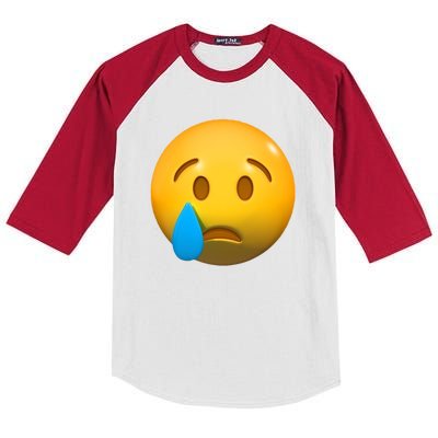 Sad Face Emoji Crying Tear Drop Kids Colorblock Raglan Jersey