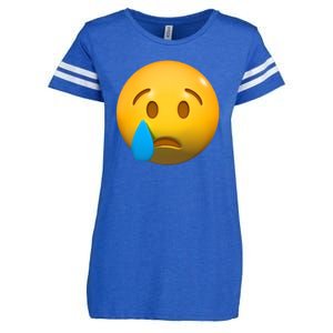 Sad Face Emoji Crying Tear Drop Enza Ladies Jersey Football T-Shirt