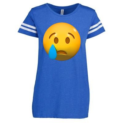 Sad Face Emoji Crying Tear Drop Enza Ladies Jersey Football T-Shirt