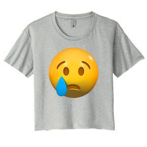 Sad Face Emoji Crying Tear Drop Women's Crop Top Tee