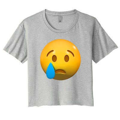 Sad Face Emoji Crying Tear Drop Women's Crop Top Tee