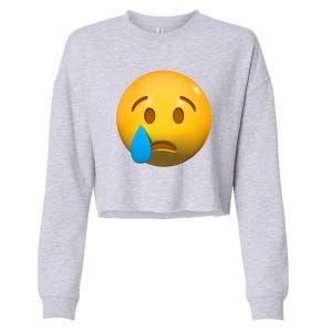 Sad Face Emoji Crying Tear Drop Cropped Pullover Crew