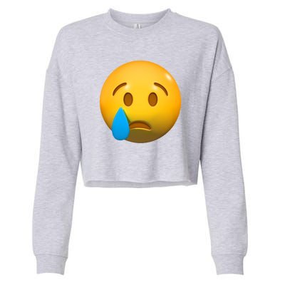 Sad Face Emoji Crying Tear Drop Cropped Pullover Crew