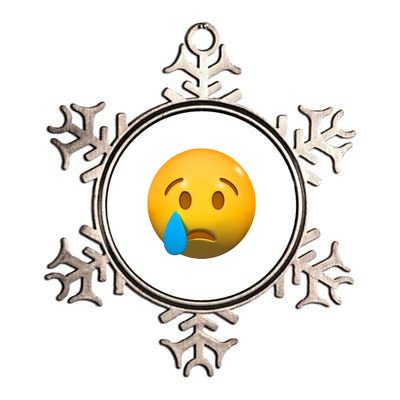 Sad Face Emoji Crying Tear Drop Metallic Star Ornament