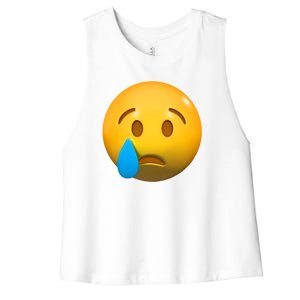 Sad Face Emoji Crying Tear Drop Women's Racerback Cropped Tank