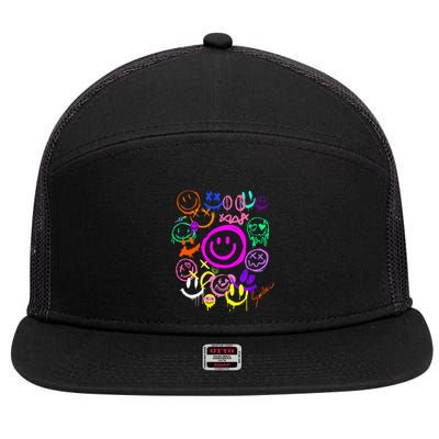 Smile Face Emoticons Fun Vivid Graffiti Smileys Graphic 7 Panel Mesh Trucker Snapback Hat