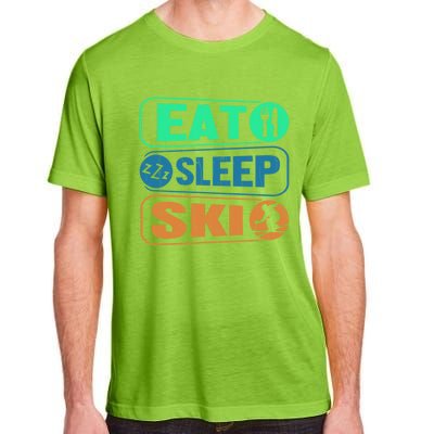 Skiing Funny Eat Sleep Ski Expert Snow Lover Skier Graphic Gift Adult ChromaSoft Performance T-Shirt