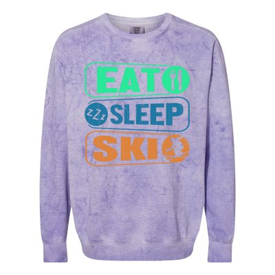 Skiing Funny Eat Sleep Ski Expert Snow Lover Skier Graphic Gift Colorblast Crewneck Sweatshirt