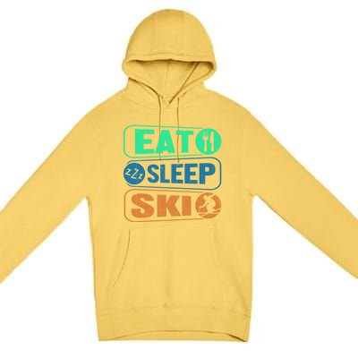 Skiing Funny Eat Sleep Ski Expert Snow Lover Skier Graphic Gift Premium Pullover Hoodie