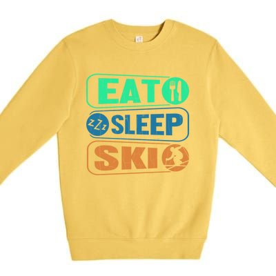 Skiing Funny Eat Sleep Ski Expert Snow Lover Skier Graphic Gift Premium Crewneck Sweatshirt