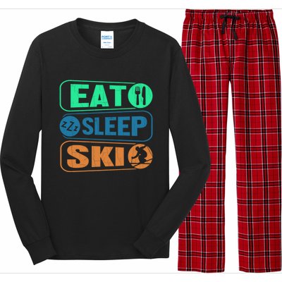 Skiing Funny Eat Sleep Ski Expert Snow Lover Skier Graphic Gift Long Sleeve Pajama Set