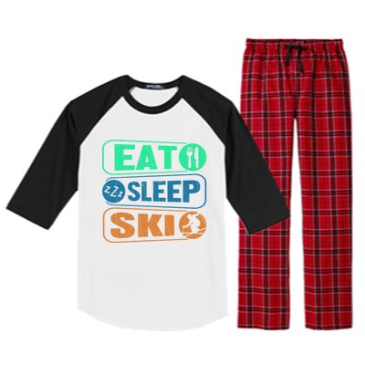 Skiing Funny Eat Sleep Ski Expert Snow Lover Skier Graphic Gift Raglan Sleeve Pajama Set