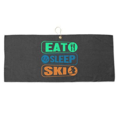 Skiing Funny Eat Sleep Ski Expert Snow Lover Skier Graphic Gift Large Microfiber Waffle Golf Towel