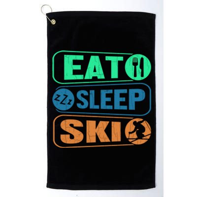 Skiing Funny Eat Sleep Ski Expert Snow Lover Skier Graphic Gift Platinum Collection Golf Towel