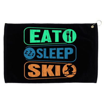 Skiing Funny Eat Sleep Ski Expert Snow Lover Skier Graphic Gift Grommeted Golf Towel