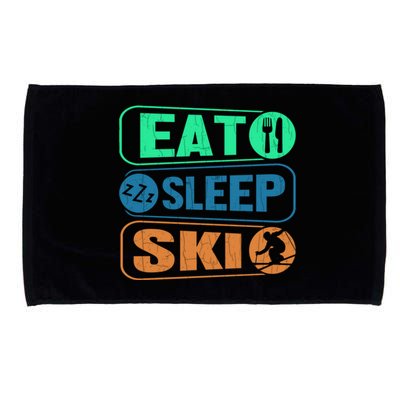 Skiing Funny Eat Sleep Ski Expert Snow Lover Skier Graphic Gift Microfiber Hand Towel