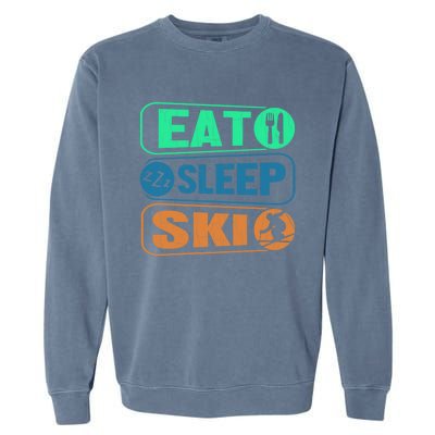 Skiing Funny Eat Sleep Ski Expert Snow Lover Skier Graphic Gift Garment-Dyed Sweatshirt