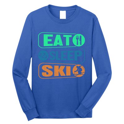 Skiing Funny Eat Sleep Ski Expert Snow Lover Skier Graphic Gift Long Sleeve Shirt