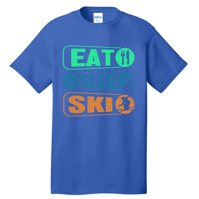 Skiing Funny Eat Sleep Ski Expert Snow Lover Skier Graphic Gift Tall T-Shirt