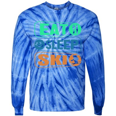 Skiing Funny Eat Sleep Ski Expert Snow Lover Skier Graphic Gift Tie-Dye Long Sleeve Shirt