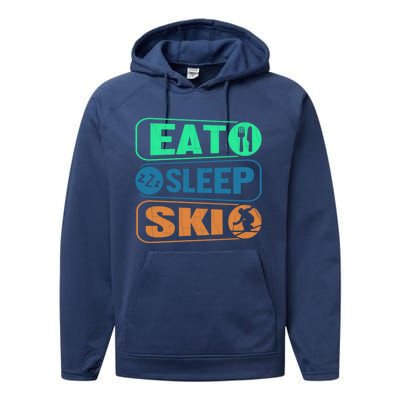 Skiing Funny Eat Sleep Ski Expert Snow Lover Skier Graphic Gift Performance Fleece Hoodie