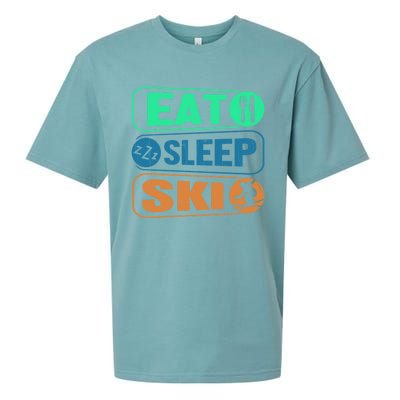 Skiing Funny Eat Sleep Ski Expert Snow Lover Skier Graphic Gift Sueded Cloud Jersey T-Shirt