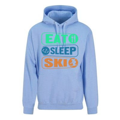 Skiing Funny Eat Sleep Ski Expert Snow Lover Skier Graphic Gift Unisex Surf Hoodie