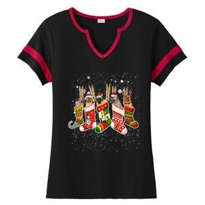 S Funny English Mastiff Dog In Christmas Sock Santa Hat Xmas V Neck Ladies Halftime Notch Neck Tee