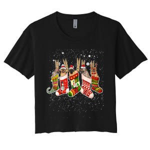 S Funny English Mastiff Dog In Christmas Sock Santa Hat Xmas V Neck Women's Crop Top Tee