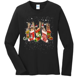 S Funny English Mastiff Dog In Christmas Sock Santa Hat Xmas V Neck Ladies Long Sleeve Shirt