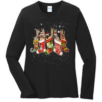 S Funny English Mastiff Dog In Christmas Sock Santa Hat Xmas V Neck Ladies Long Sleeve Shirt