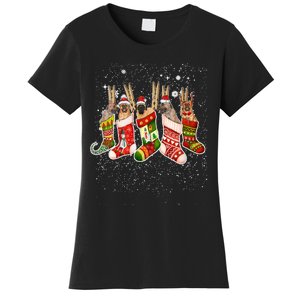 S Funny English Mastiff Dog In Christmas Sock Santa Hat Xmas V Neck Women's T-Shirt