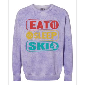 Skiing Funny Eat Sleep Ski Expert Snow Lover Skier Graphic Meaningful Gift Colorblast Crewneck Sweatshirt