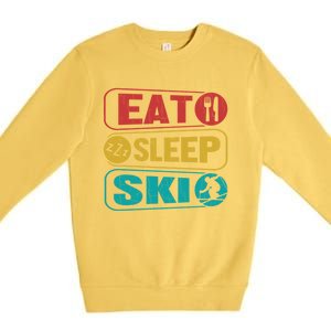 Skiing Funny Eat Sleep Ski Expert Snow Lover Skier Graphic Meaningful Gift Premium Crewneck Sweatshirt