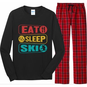 Skiing Funny Eat Sleep Ski Expert Snow Lover Skier Graphic Meaningful Gift Long Sleeve Pajama Set